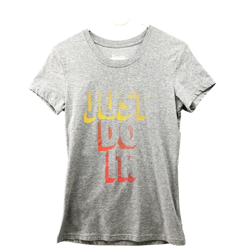 Nike Dri Fit Cotton Tee Womens M Gray Graphic Active Short‎ Sleeve Crewneck